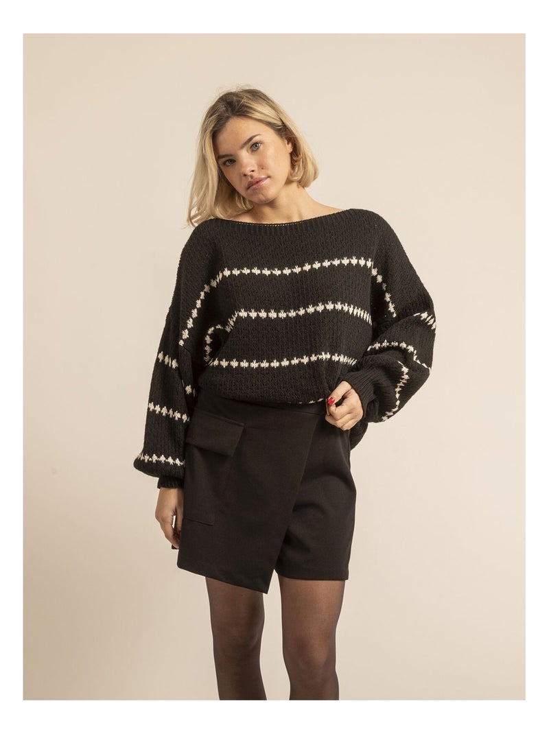Pull rayures kisa Noir - Kiabi