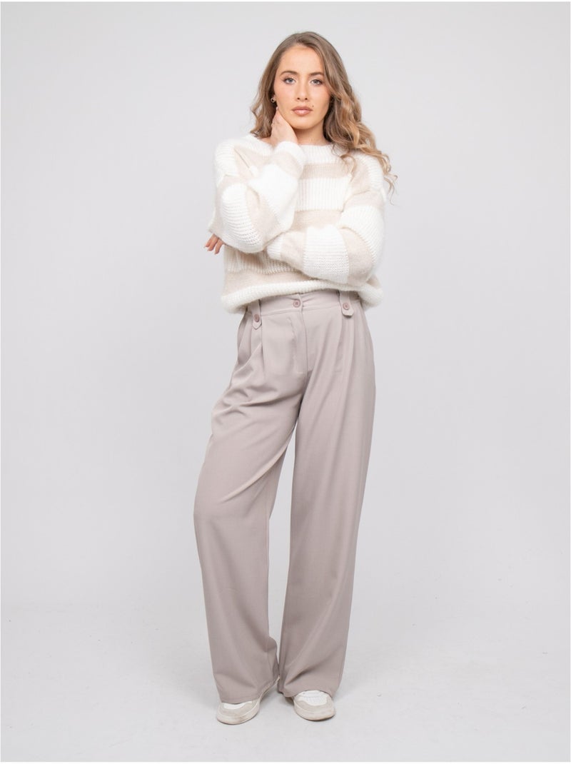 Pull rayures larges maille duveteuse klodel Beige - Kiabi