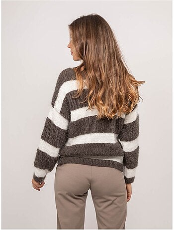 Pull rayures larges maille duveteuse klodel