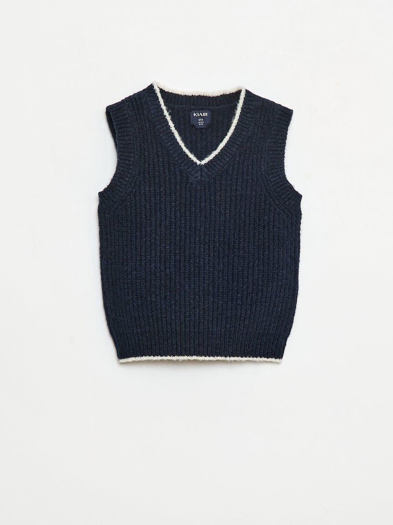 Pull sans manche col V Bleu - Kiabi