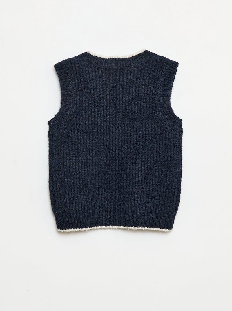 Pull sans manche col V Bleu - Kiabi