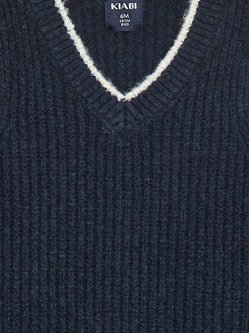 Pull sans manche col V Bleu - Kiabi