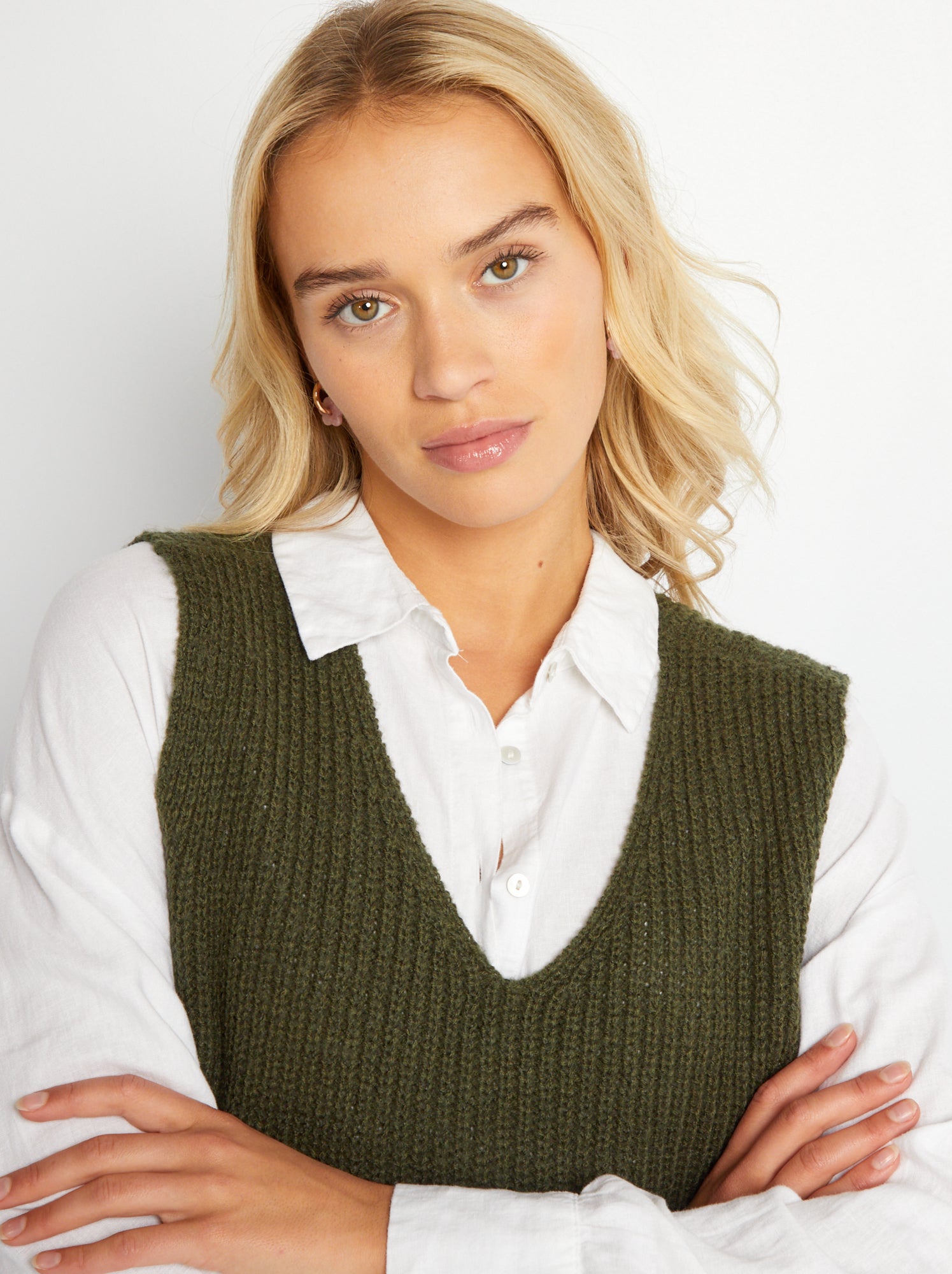 Pull Sans Manches Justice Fille Taille L - Gris/vert Rayé Motif Géométrique