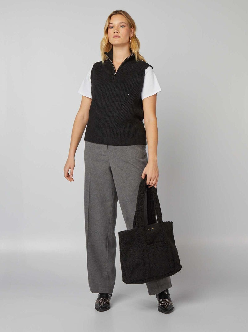 Pull sans manches à col zippé noir - Kiabi