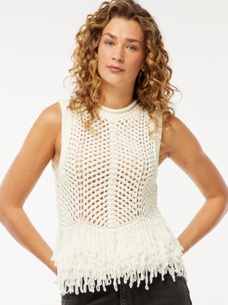 Pull sans manches à franges