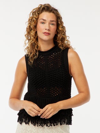 Pull sans manches à franges