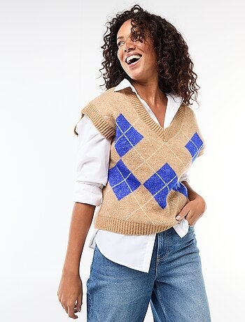 Pull sans manches à motifs losanges