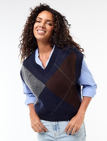 Pull sans manches à motifs losanges