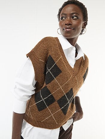 Pull sans manches à motifs losanges