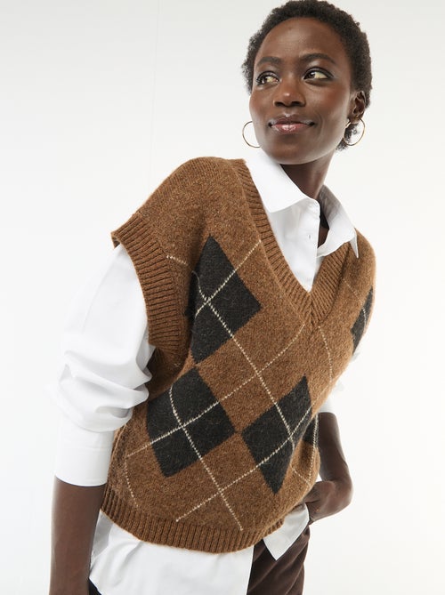 Pull sans manches à motifs losanges - Kiabi