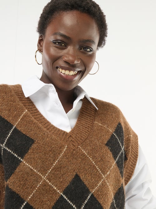 Pull sans manches à motifs losanges - Kiabi