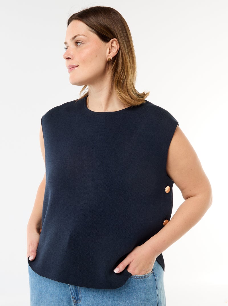 Pull sans manches avec boutons dorés sur côté Bleu marine - Kiabi