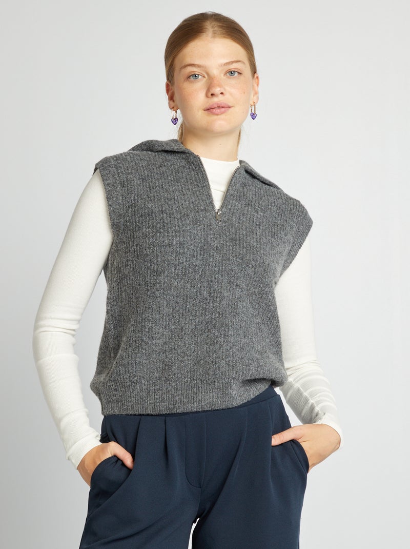 Pull sans manches avec col zippé Gris foncé - Kiabi