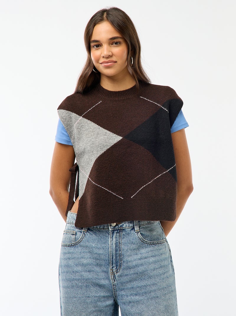 Pull sans manches avec liens à nouer sur les côtés Marron - Kiabi