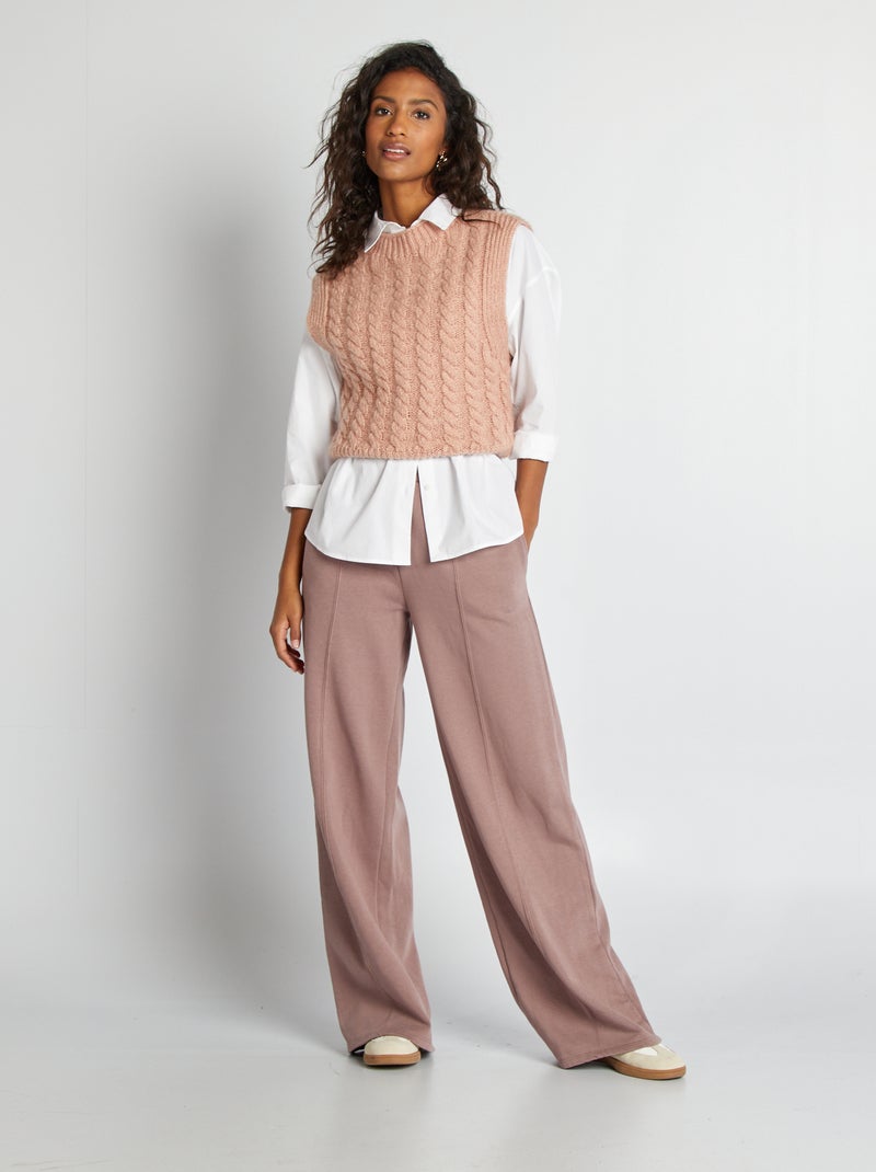 Pull sans manches avec maille torsadée Rose Femme Kiabi