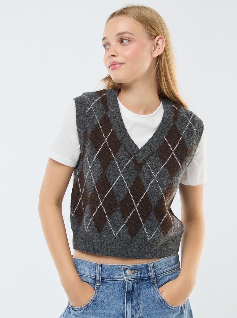 Pull sans manches avec tee-shirt 2-en-1 Gris/marron - Kiabi