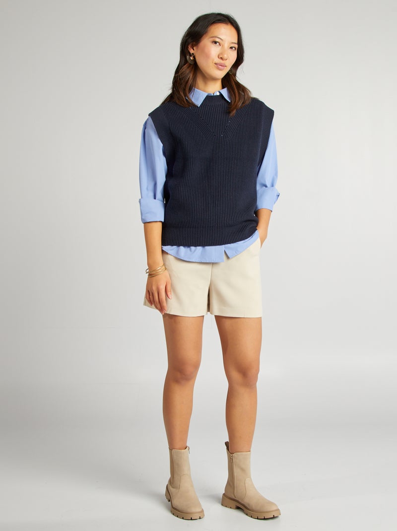 Pull sans manches col V Bleu marine - Kiabi