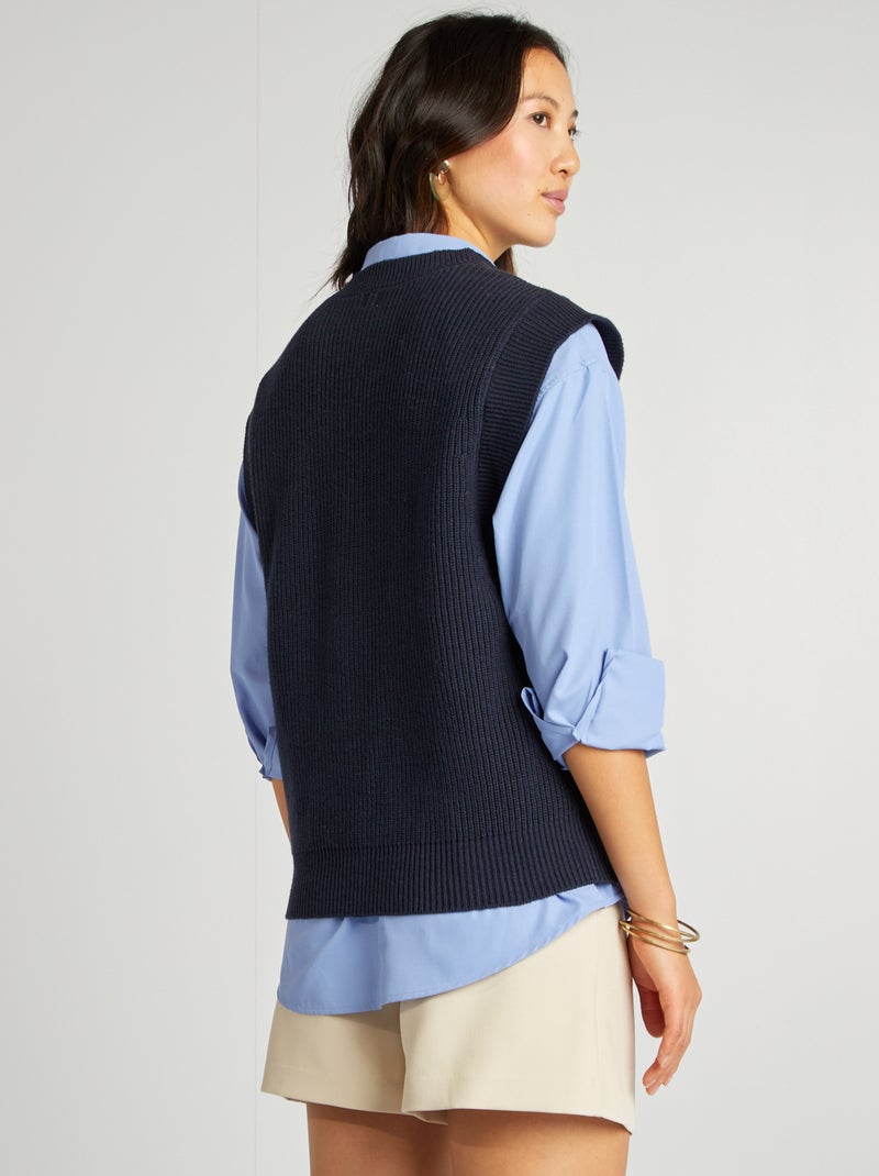 Pull sans manches col V Bleu marine - Kiabi