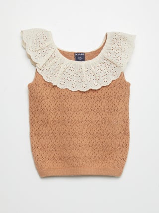 Pull sans manches en broderie anglaise