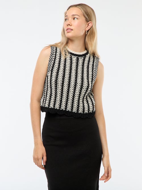 Pull sans manches en crochet avec base ondulée - Kiabi