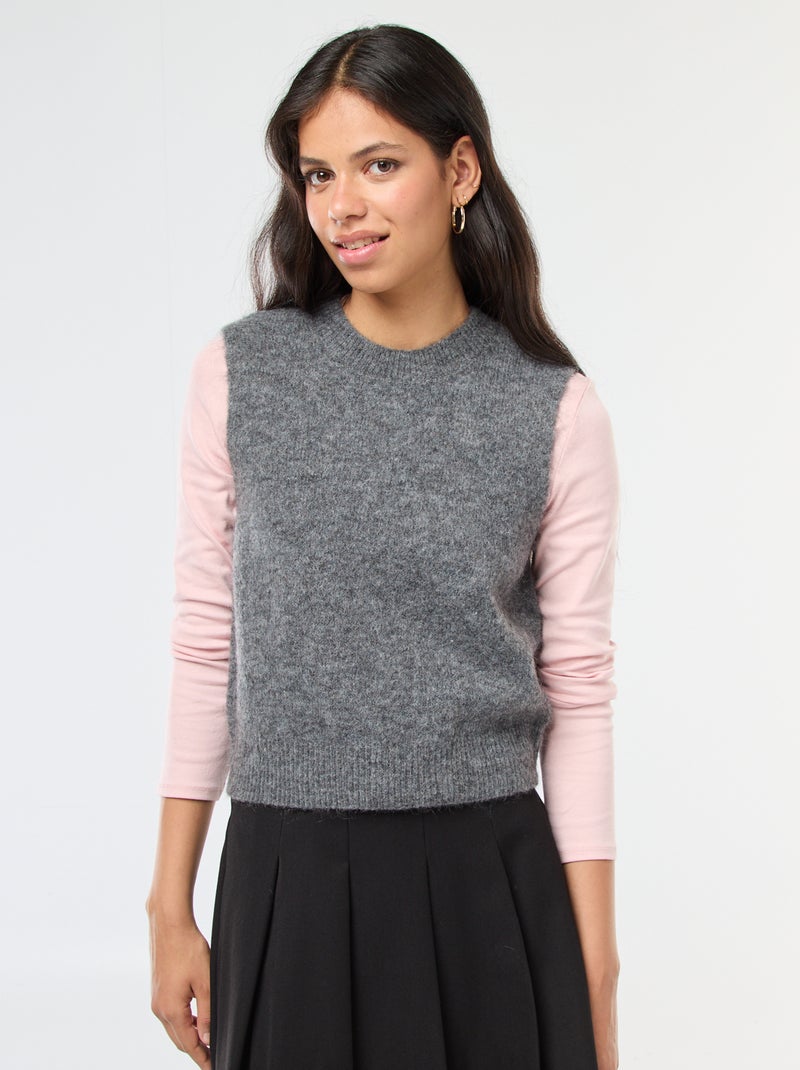 Pull sans manches en laine et mohair mélangé Gris - Kiabi