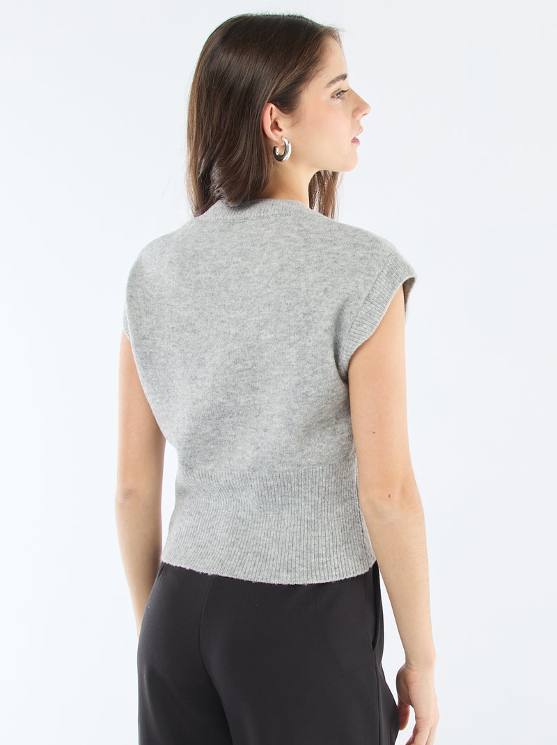 Pull sans manches en maille chaude Gris - Kiabi