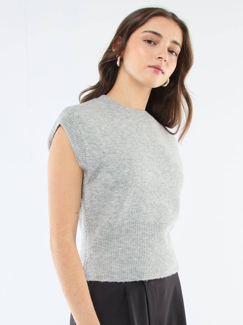 Pull sans manches en maille chaude Gris - Kiabi