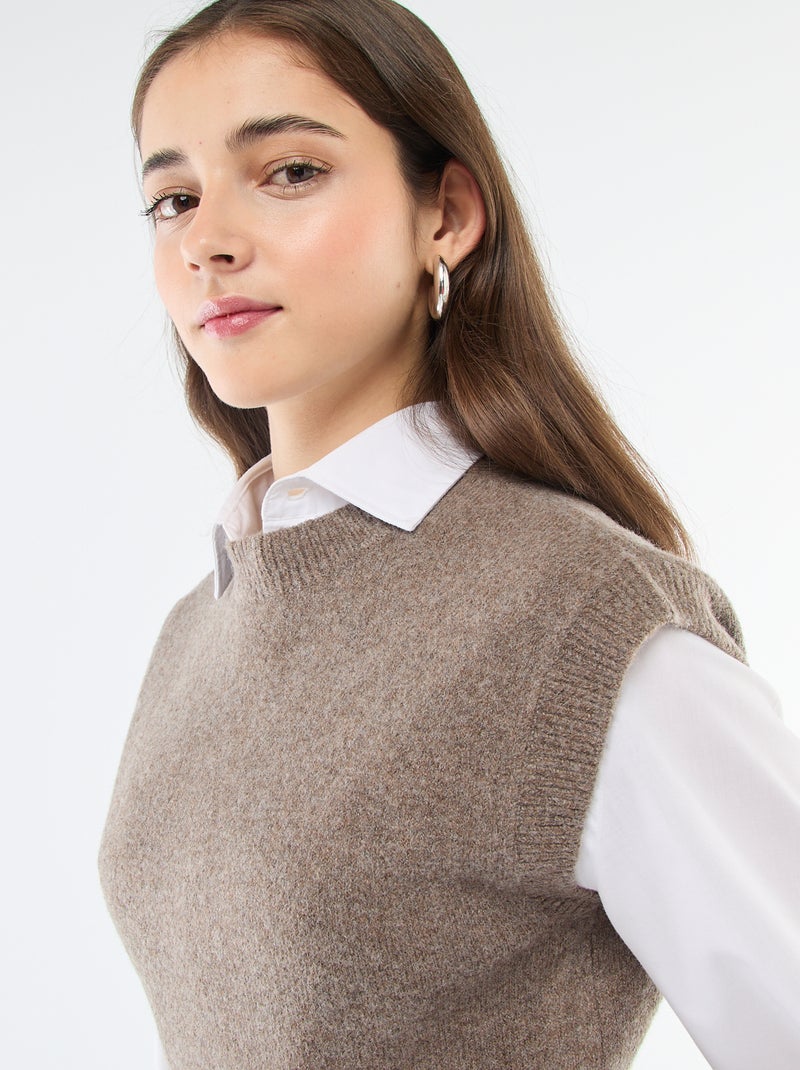 Pull sans manches en maille chaude Marron - Kiabi