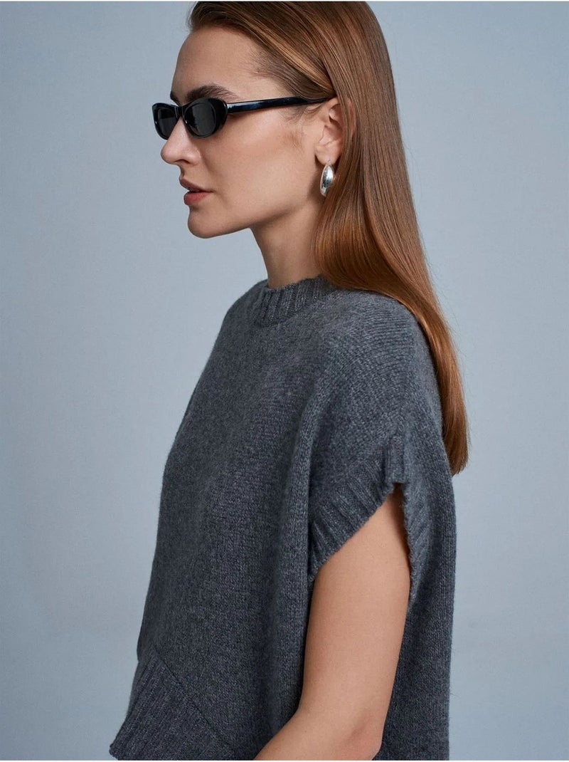 Pull sans manches en maille côtelée dilvin Gris Noir - Kiabi