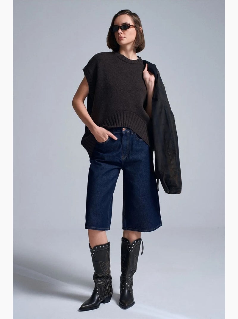 Pull sans manches en maille côtelée dilvin Marron foncé - Kiabi