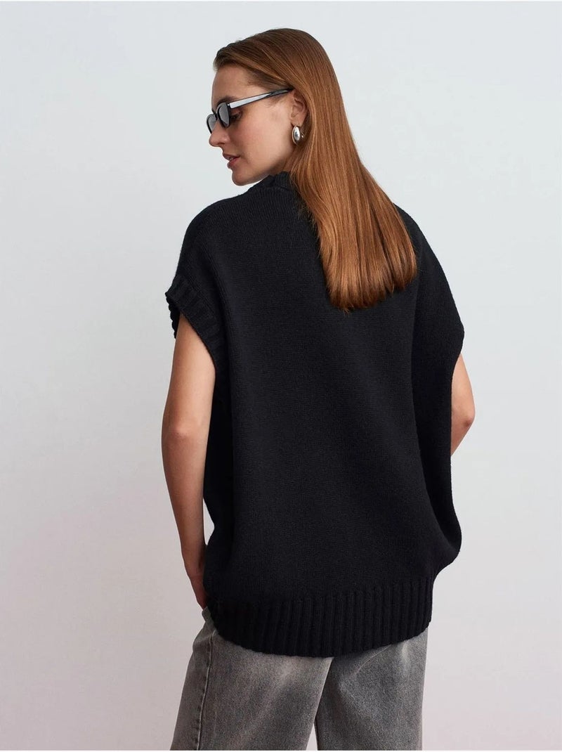 Pull sans manches en maille côtelée dilvin Noir - Kiabi