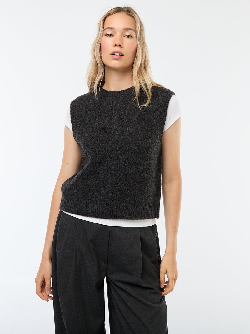 Pull sans manches en maille fines jauges Gris - Kiabi
