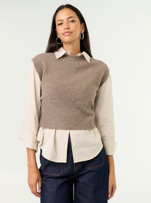 Pull sans manches en maille grosse jauge - Kiabi