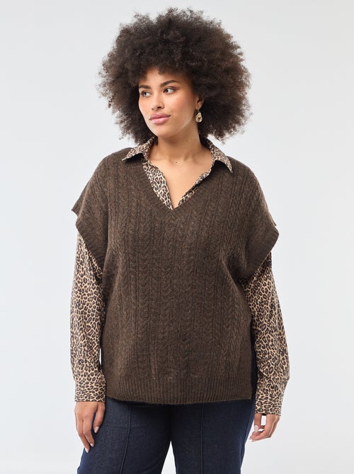 Pull sans manches en maille torsade grosse jauge - Kiabi