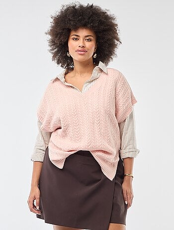 Pull sans manches en maille torsade grosse jauge