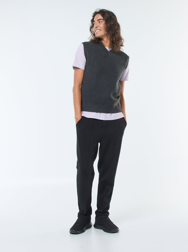 Pull sans manches en maille tricot à col V Gris - Kiabi
