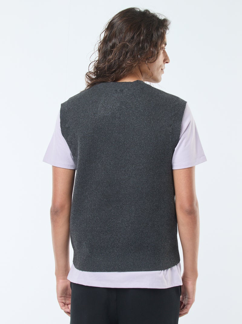 Pull sans manches en maille tricot à col V Gris - Kiabi