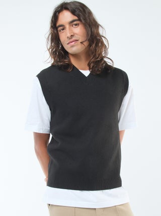 Pull sans manches en maille tricot à col V