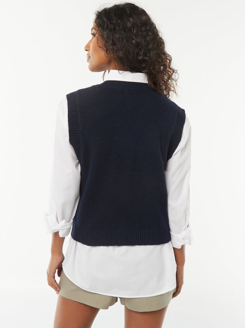 Pull sans manches en maille tricot Bleu - Kiabi