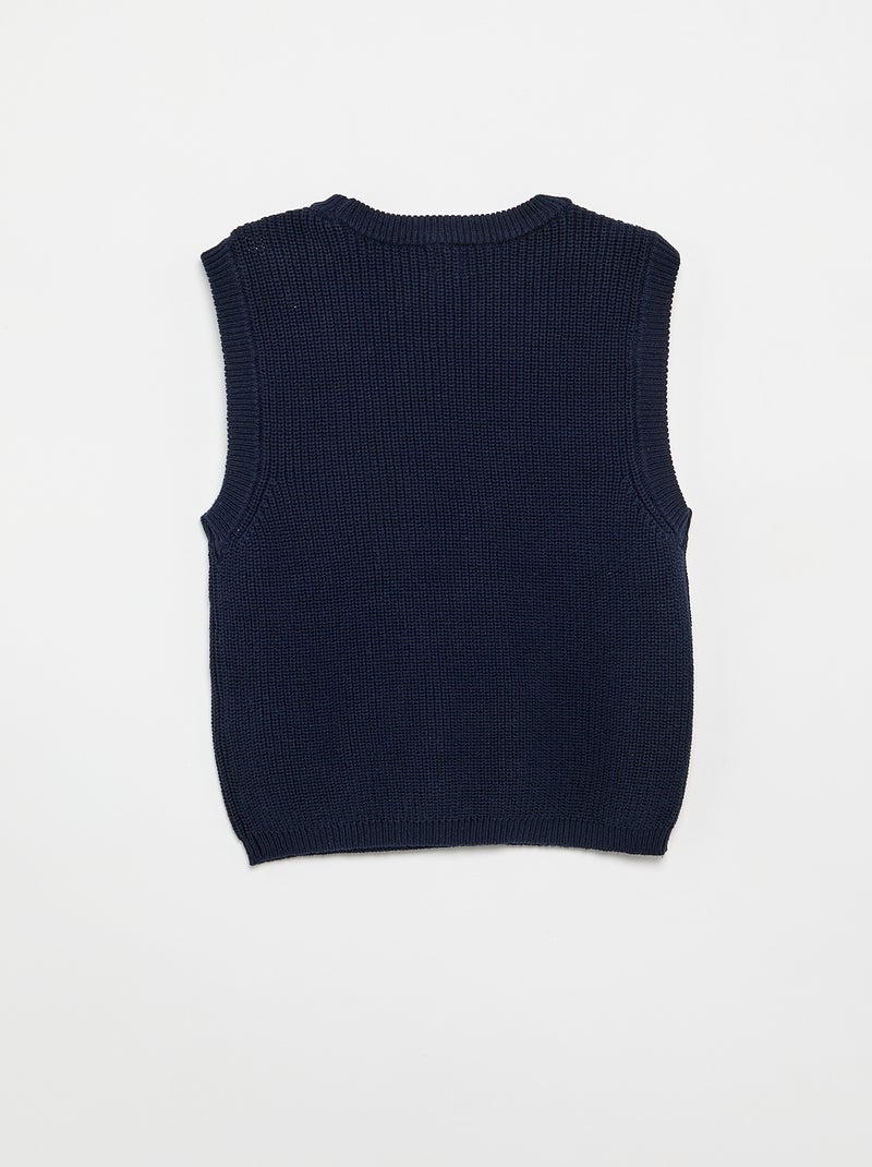 Pull sans manches en maille tricot Bleu - Kiabi