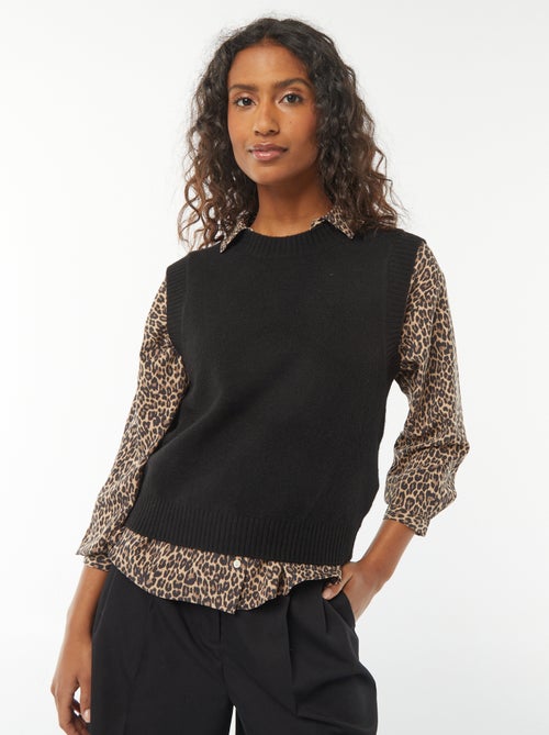 Pull sans manches en maille tricot - Kiabi