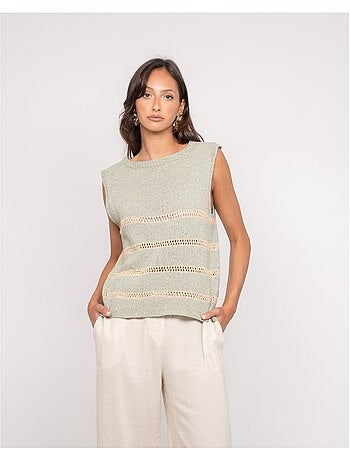 Pull sans manches rayures lurex kavia