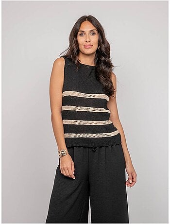 Pull sans manches rayures lurex kavia
