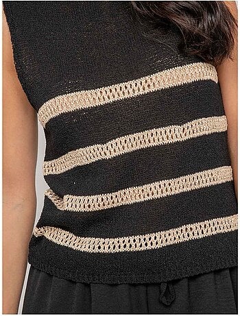 Pull sans manches rayures lurex kavia