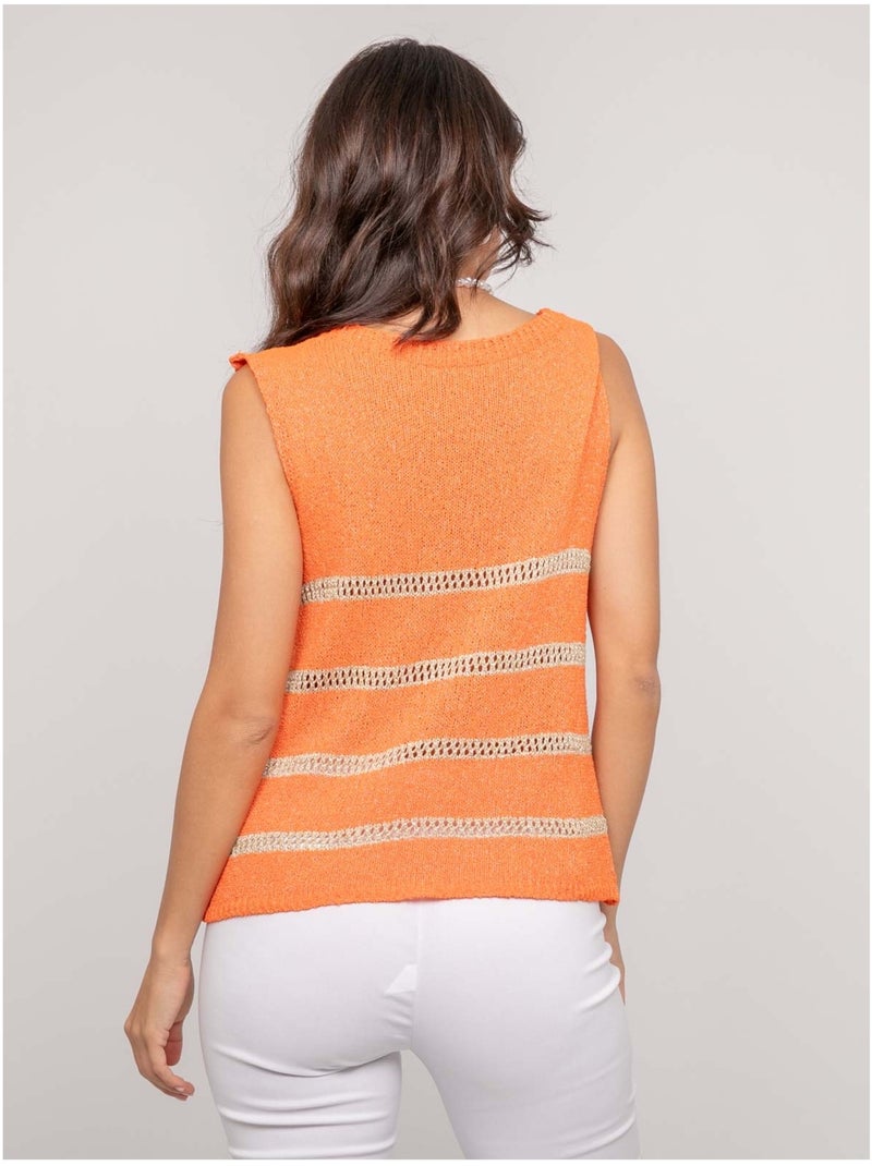 Pull sans manches rayures lurex kavia Orange - Kiabi