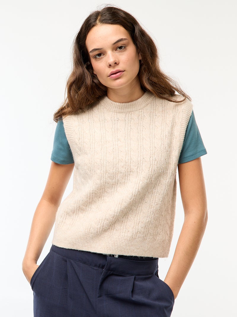 Pull sans manches torsadé Beige - Kiabi