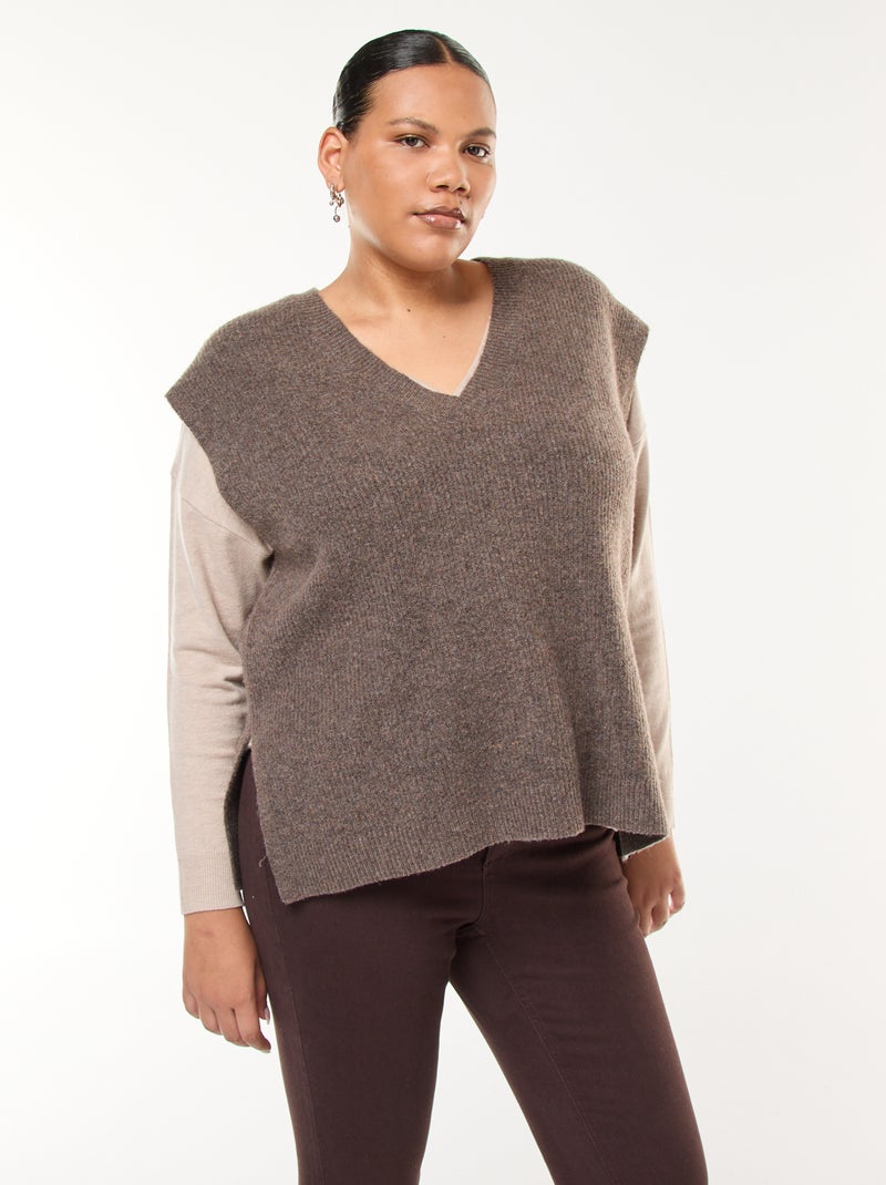 Pull sans manches uni en maille tricot Noir - Kiabi