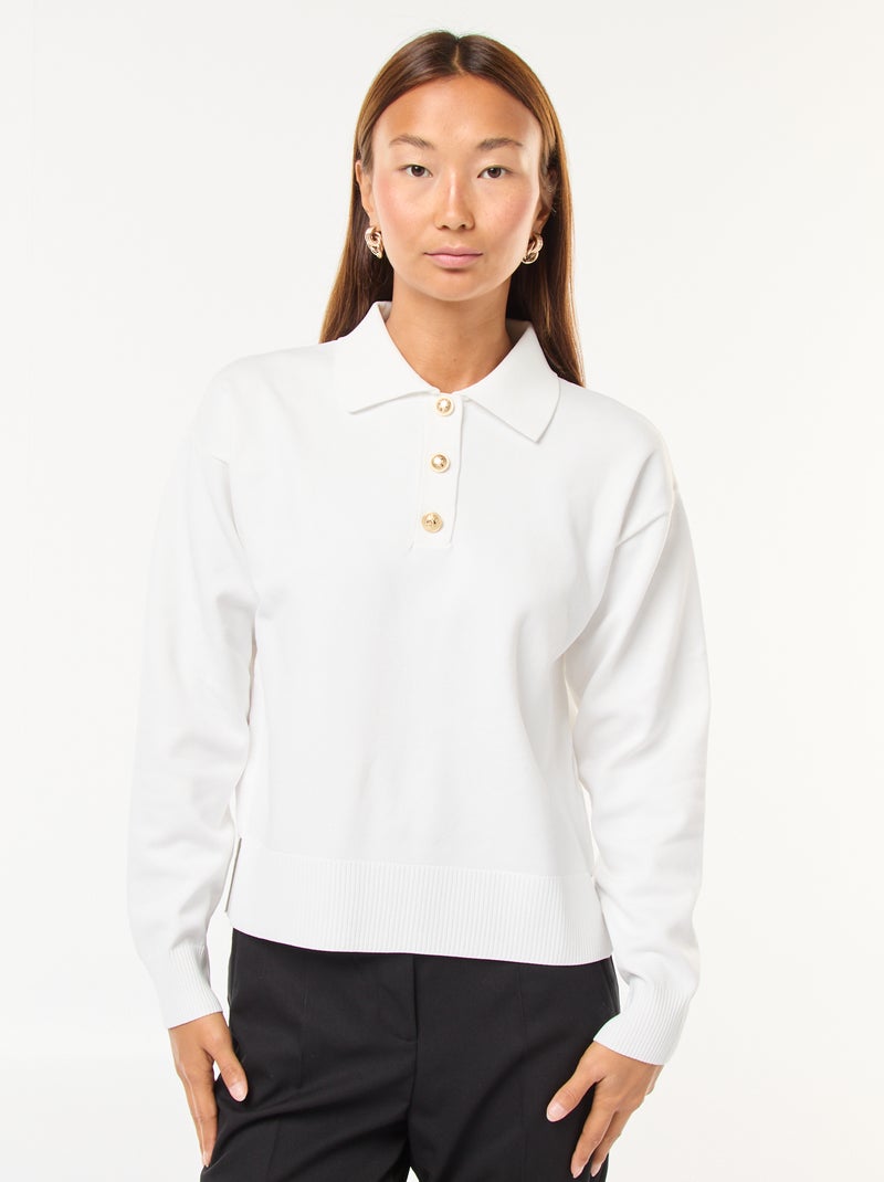 Pull style polo en maille stretch Blanc - Kiabi