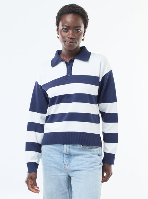 Pull style polo en maille stretch - Kiabi