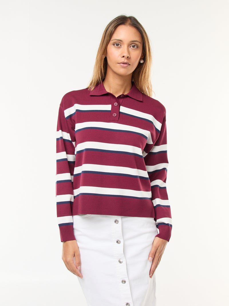 Pull style polo en maille stretch Rouge - Kiabi